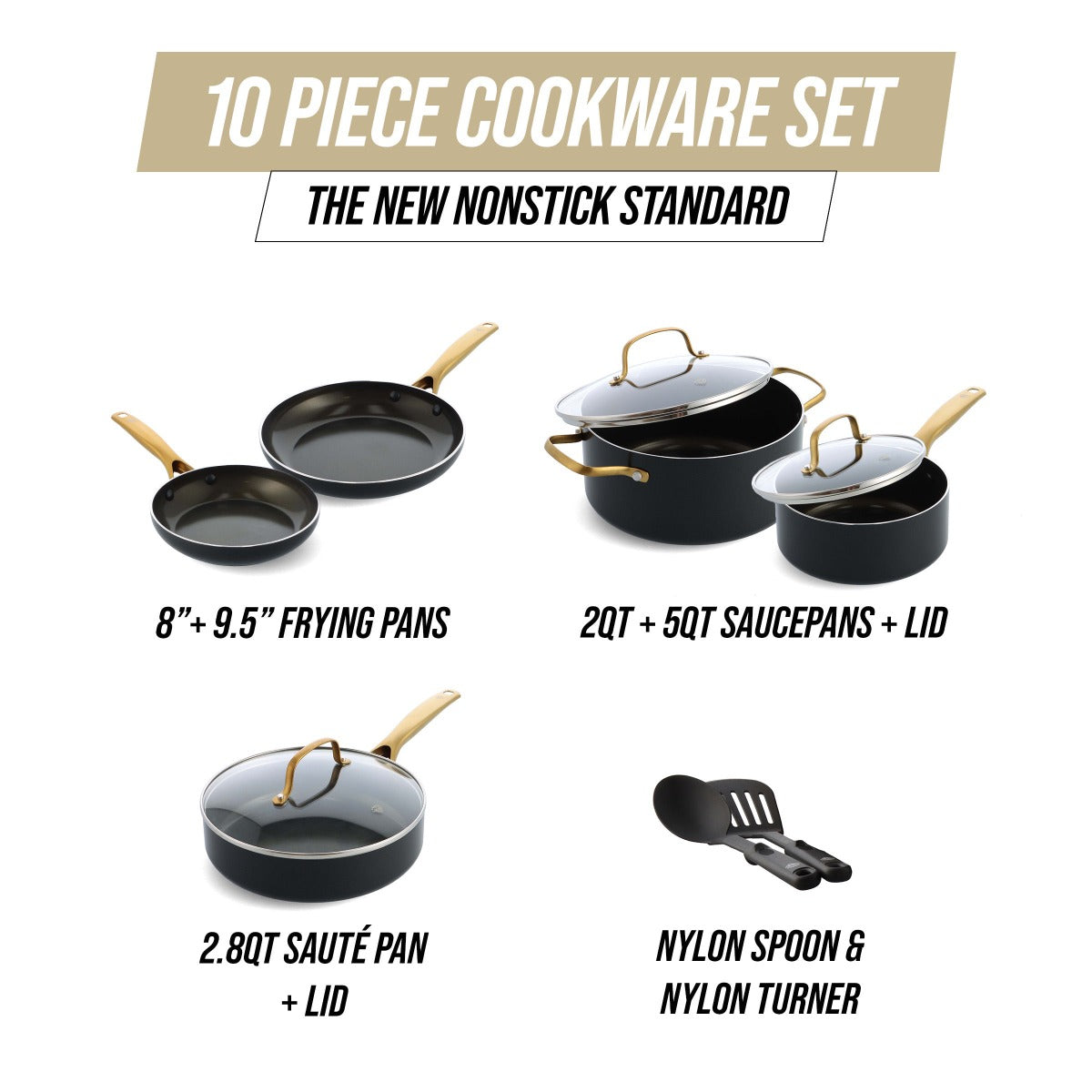 Black and Gold Nonstick Pots and Pans Set