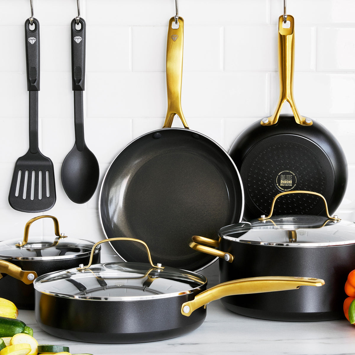 cooper pan Diamond-Infused Nonstick Induction Cookware Set,  Scratch-Resistant Pots and Pans Set with Glass Lids, Dishwasher Safe Oven  Safe 10-Piece