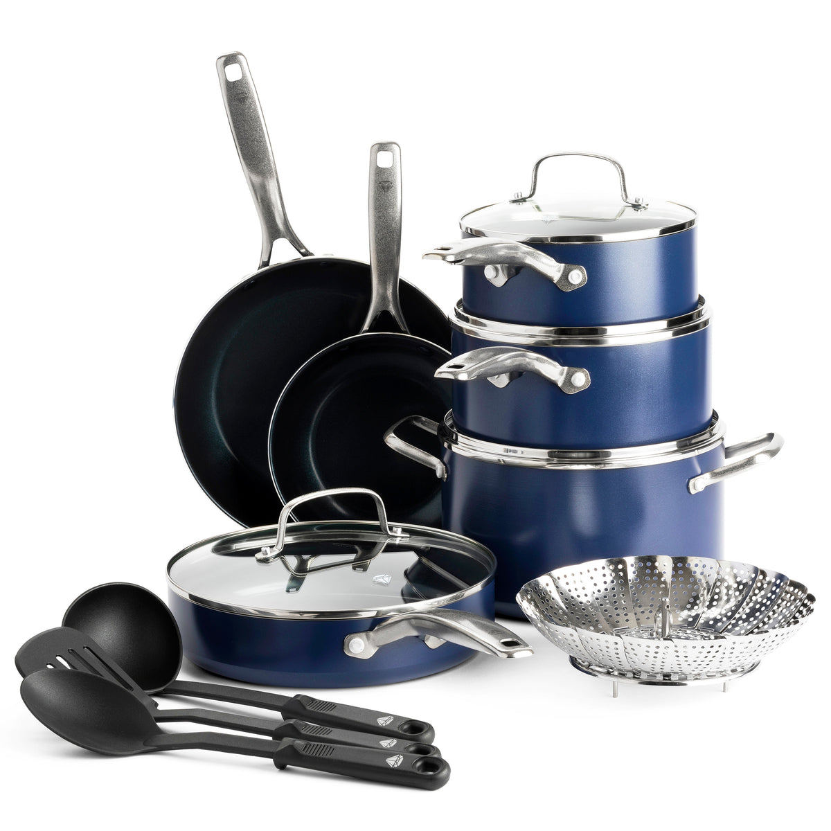 Blue Diamond Triple Steel 1-Quart and 2.5-Quart Chef's Saucepan Set wi
