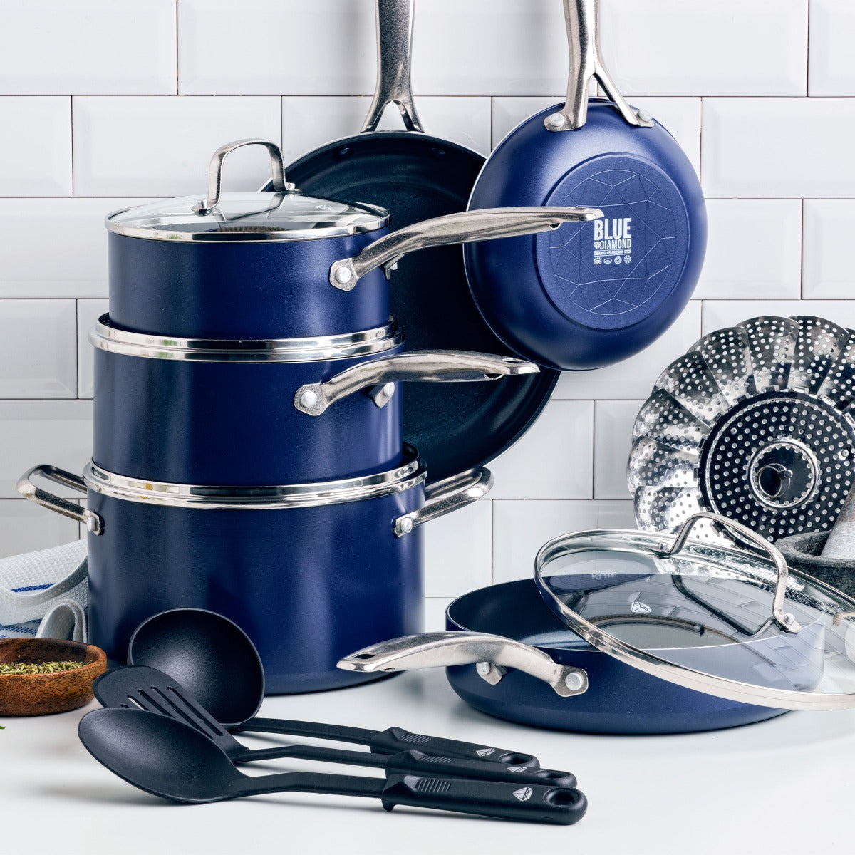 As Seen on TV Blue Diamond 10-Piece Cookware Set, Blue