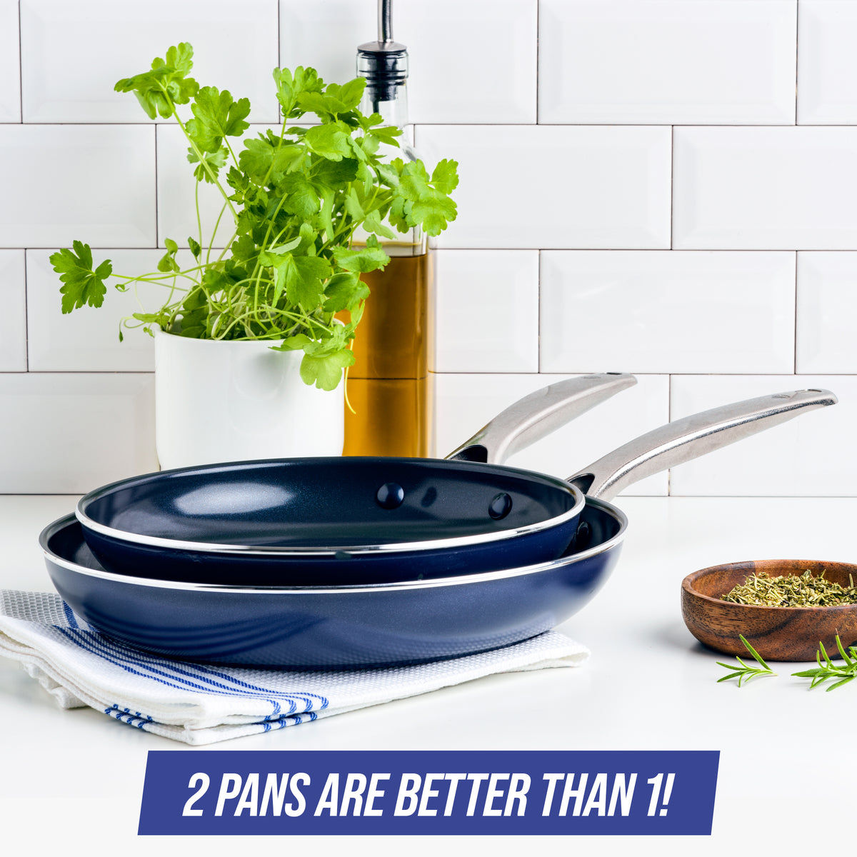 Frying Pan Sets Non Stick 3Pieces, Blue 3D Diamond Cookware, 20