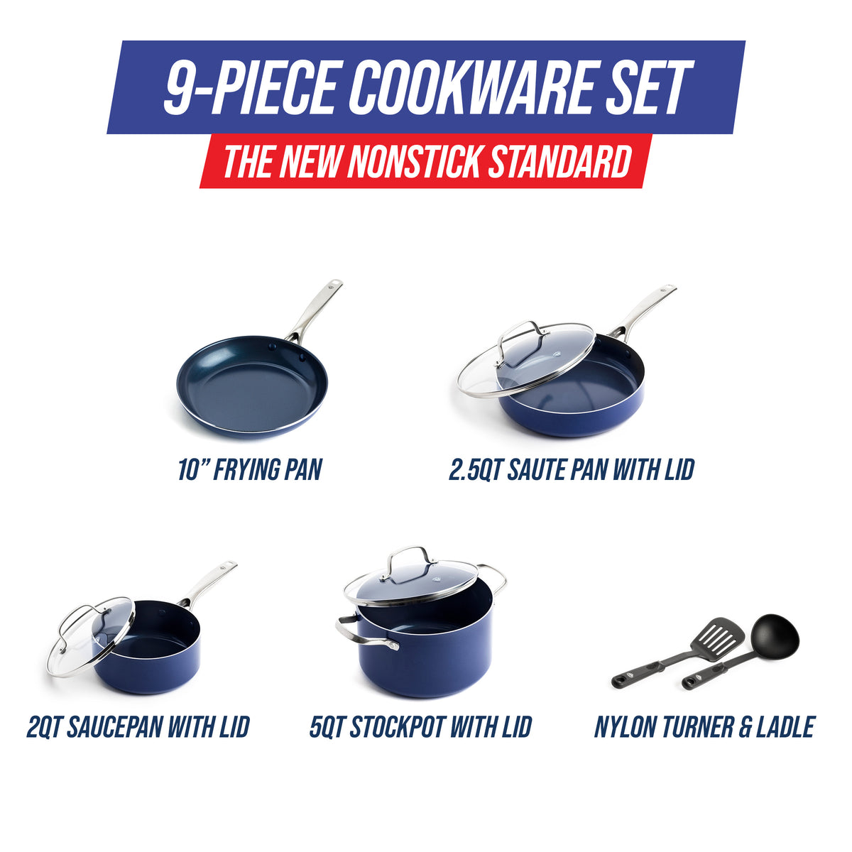 Reviews for GRANITESTONE Classic Blue 20-Piece Aluminum Ultra-Durable  Non-Stick Diamond Infused Cookware and Bakeware Set