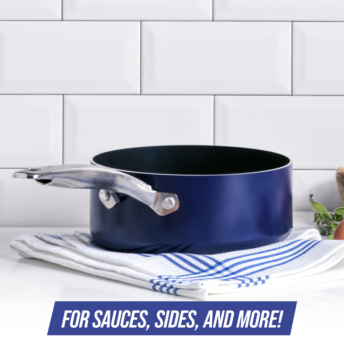 Granitestone Blue 2.5 Quart Small Sauce Pan with Lid, Sauce pot with Lid,  Ultra Nonstick & Durable Diamond Reinforced Small Pots for Cooking,  Saucepan