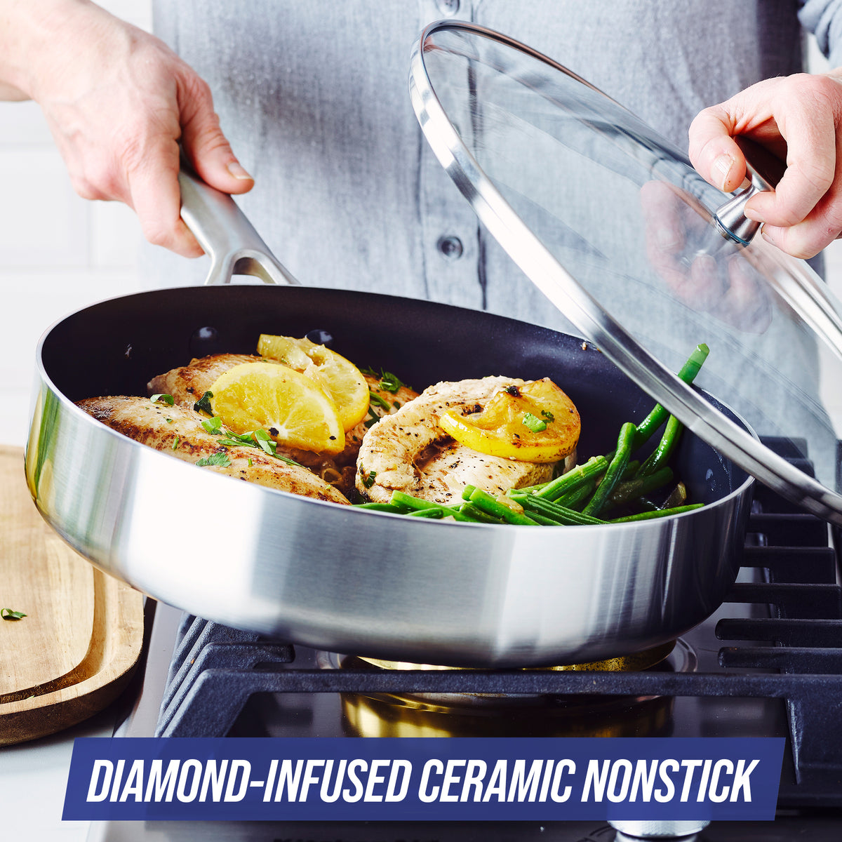 Blue Diamond Cookware Diamond Infused Ceramic Nonstick 12 Frying Pan  Skillet with Lid, PFAS-Free, Dishwasher Safe, Oven Safe, Blue