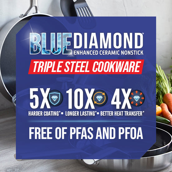 Blue Diamond Cookware Tri-Ply Stainless Steel Ceramic Nonstick, 15 Piece Cookware Set