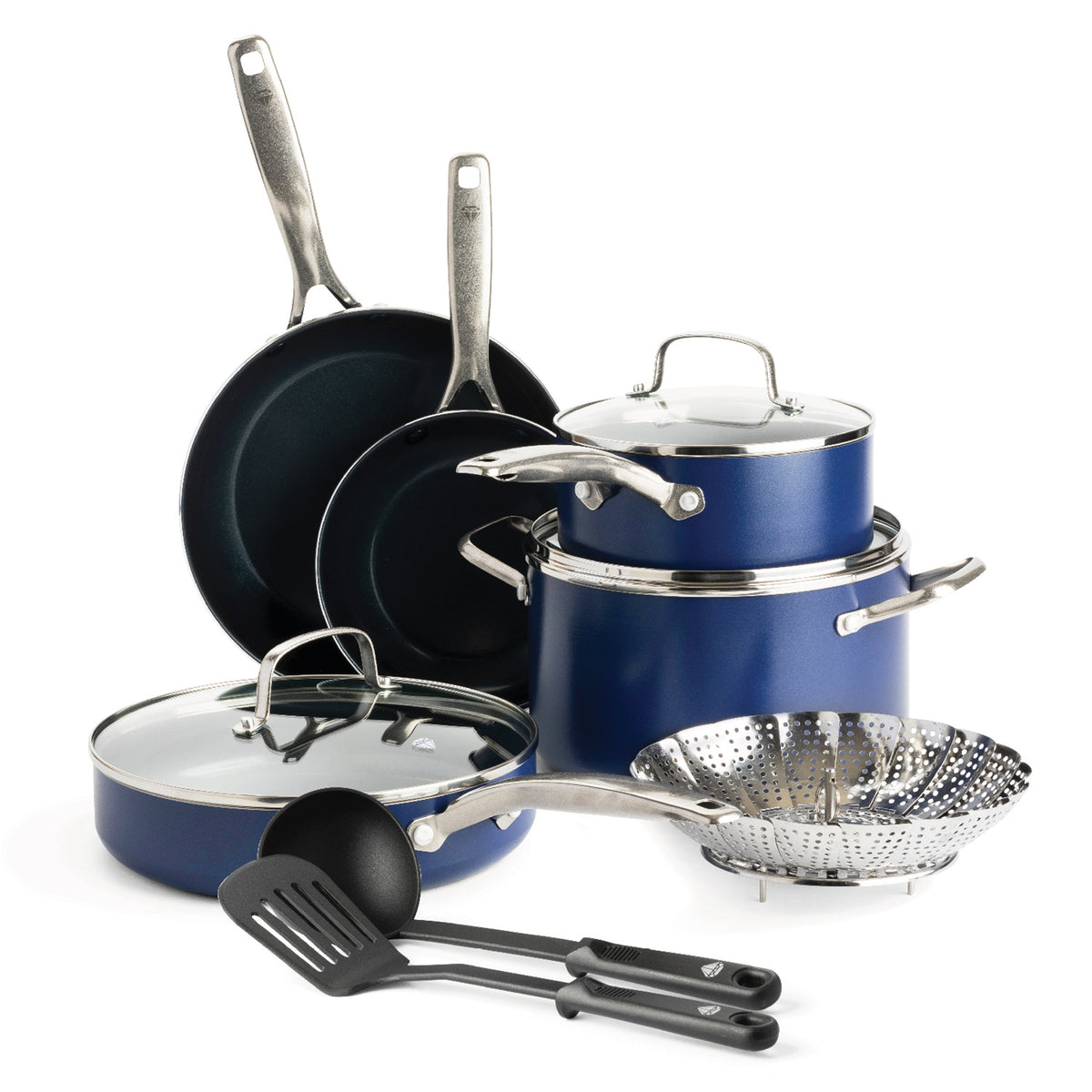 15 Piece Blue Diamond Pots and Pans Set Granite Nonstick Induction Cookware  Set