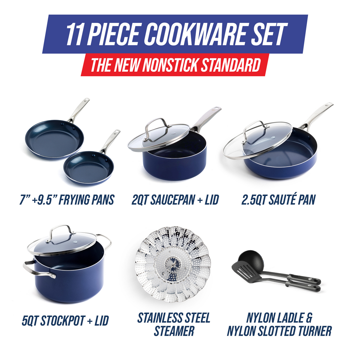 Blue Diamond Cookware Diamond-infused Ceramic Non-stick Pot, 14-piece  Cookware Pot and Pot Cover Oven-safe