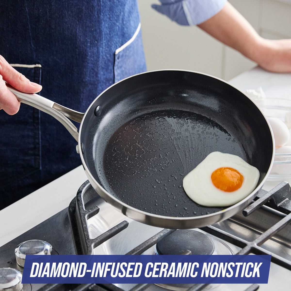Blue Diamond Toxin Free Ceramic Nonstick Safe Open Frypan/Skillet