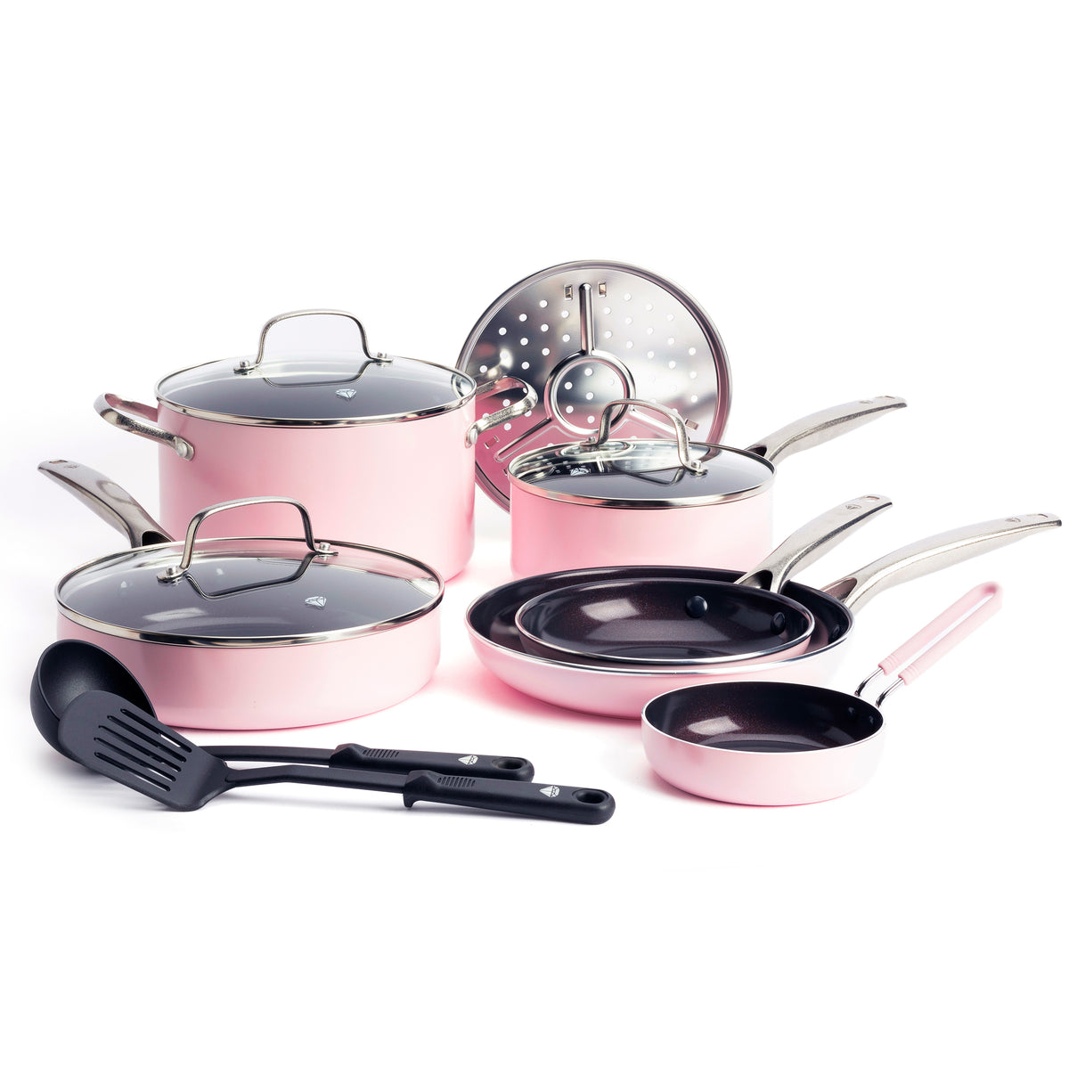 Blue Diamond Pink Ceramic Non-Stick 30-Piece Cookware Set, Dishwasher Safe  