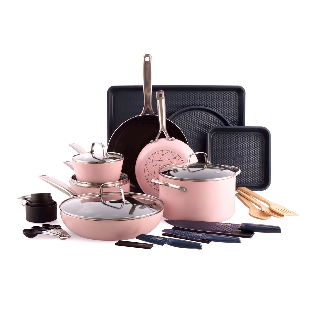 Frying Pot Pan 3 Piece Non-stick Cooking Pot Cookware Set, Pink/Blue Pots  and milk Pans Set Cookware for Kitchen