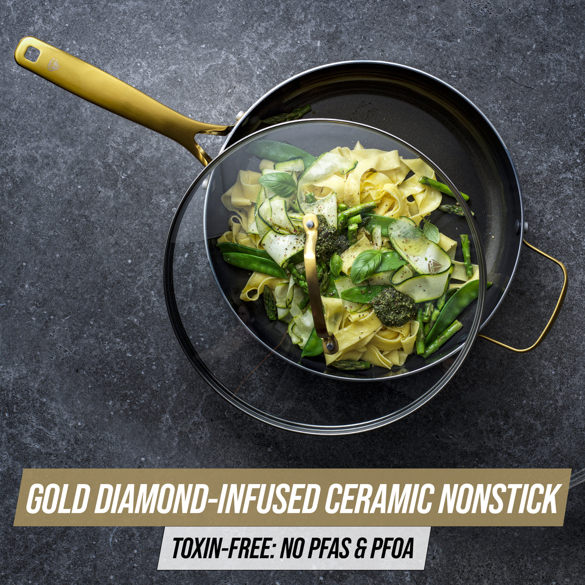 Blue Diamond Gold 10 Frying Pan Skillet Ceramic Nonstick, PFOA Free,  Induction Suitable, Dishwasher Safe, Gold Handle, Black